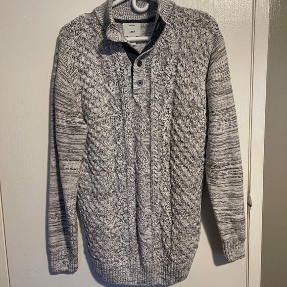 1897 Gray/white Cable Knit Sweater Mens Size L - Picture 1 of 5